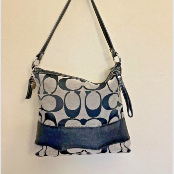 Coach Handbags - Coach F13674 Signature Shoulder Bag Purse, Gray Black Canvas